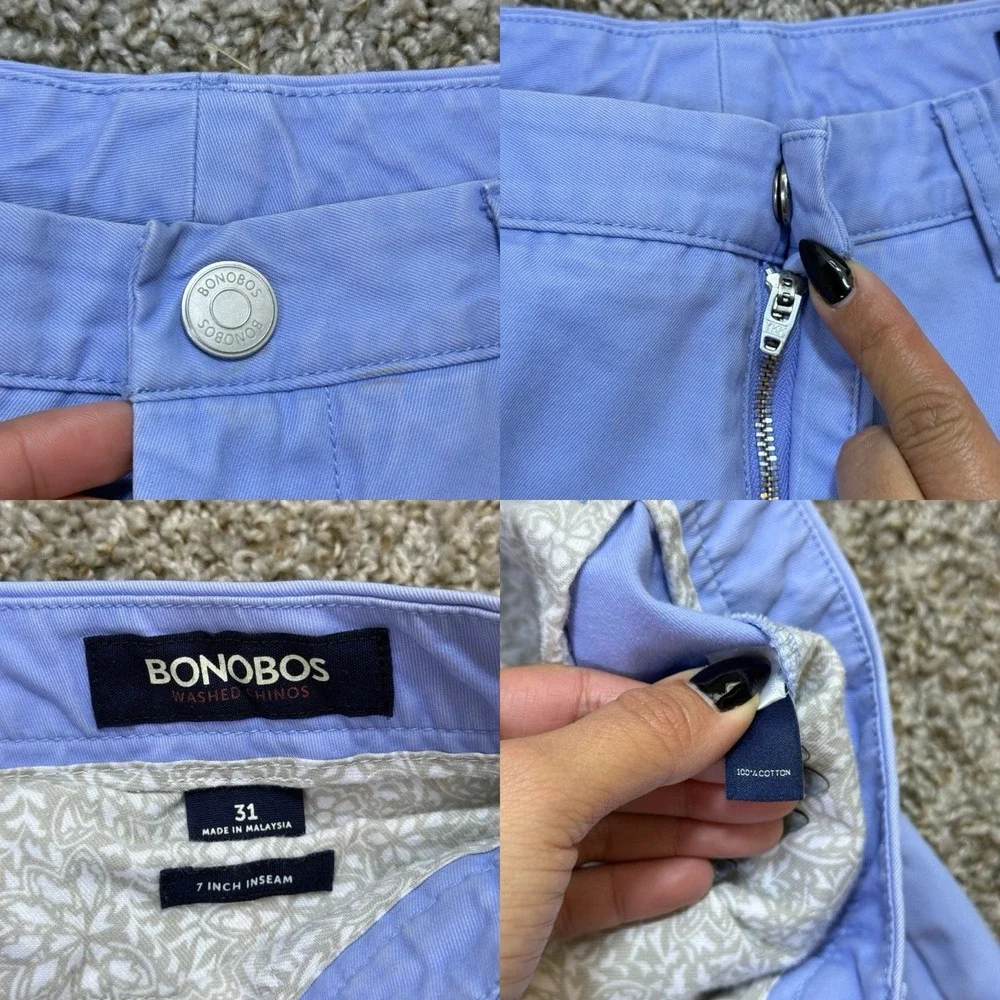 Bonobos Mens 31 Blue Washed Chino Shorts 7 Inch Inseam Cotton Casual Flat Front